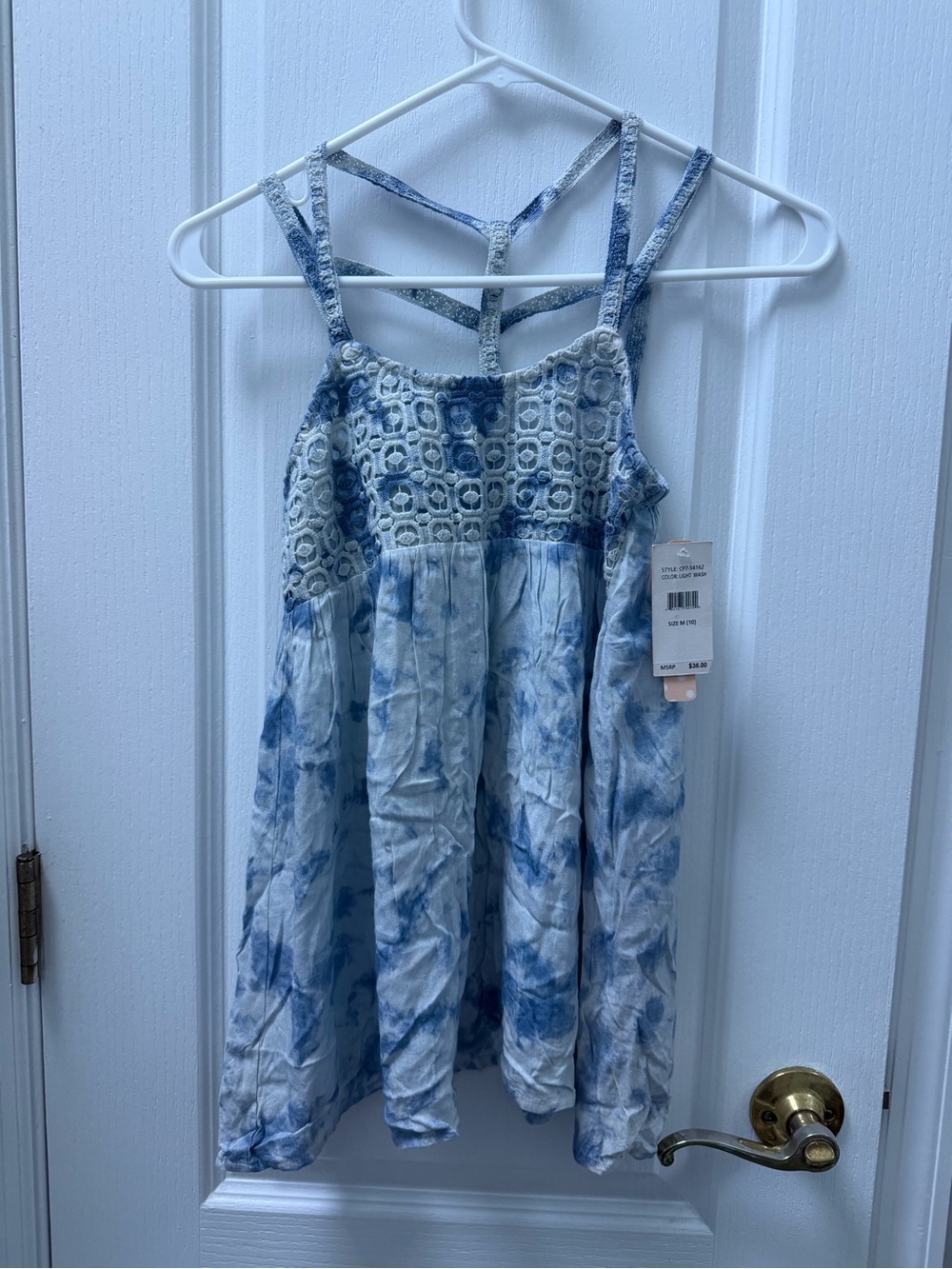 Celebrity Pink Blue Tie-Dye Crochet Yoke Sundress size 10
